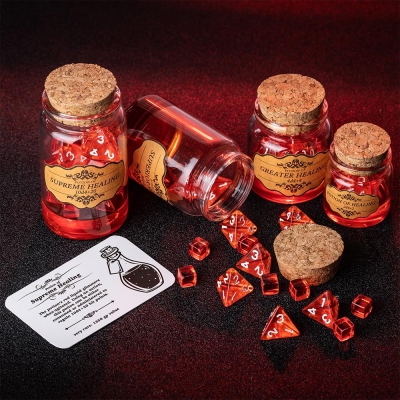 DND Dice Set Potion Of Healing Dice, Complete Set Health Potion Dice, Potion Glass Tube Flask Glow Dice Set, Polyhedral Dice, Red Dice, Magical Dice