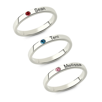 Mother's Stackable Name Ring With Birthstone Sterling Silver