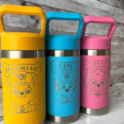 Personalized Paw Patrol Kids 12oz/18oz Water Bottle/Engraved Kids Water Bottle for School/Christmas Gift for Girls and Boys