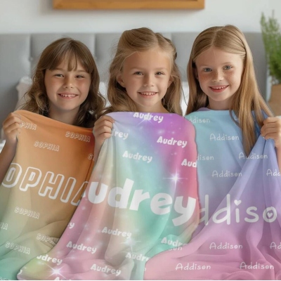 Personalized Name Multicolor Blanket for Kids, Soft Flannel Baby Name Blanket, Baby Shower Favor, Birthday/Christmas Gift for Newborn/Infant/Toddler
