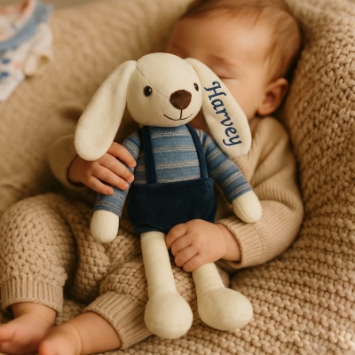 Personalised Bunny, Handmade Bunny Plush: Thoughtful Baby Shower Present with Custom Embroidery. Best Baby Gift