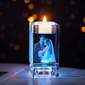 3D Crystal Candle Holder Memorial Photo Keepsake