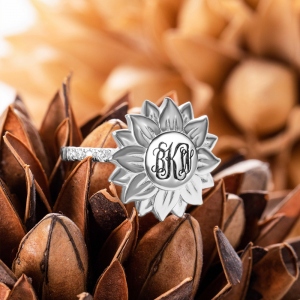 Personalized Monogram Sunflower Ring