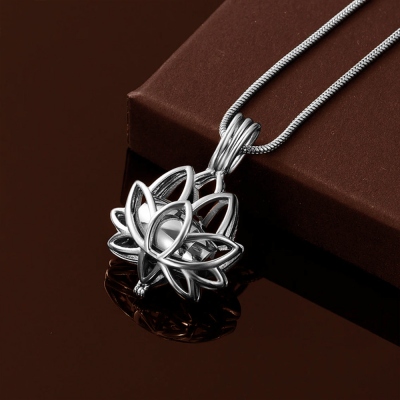 Personalized Lotus Flower Ashes Pendant Necklace with Mini Keepsake Urn, Memorial Cremation Jewelry, Memory Gift for Beloved/Pet Loss