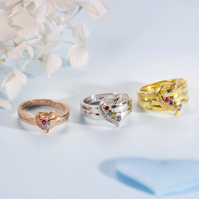 Customized Hearts and Birthstones Family Ring