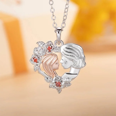 Herzförmige Rosen-Geburtsstein-Halskette für Großmutter und Enkelin, Sterlingsilber 925, Blumenherz-Anhänger, Geburtstags-/Muttertagsgeschenk für Oma/Mama