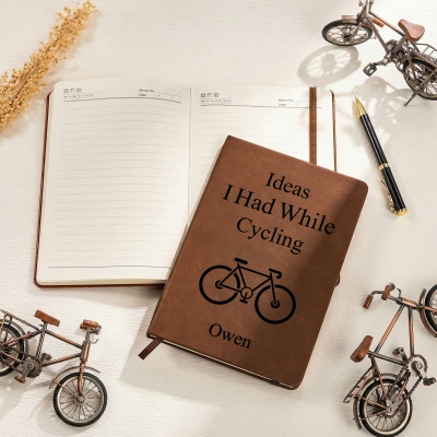 Personalized Cycling Ideas Notebook with Name, A5 Leather Biking Inspiration Journal, Birthday/Anniversary/Retirement Gift for Bike Lovers/Cyclists