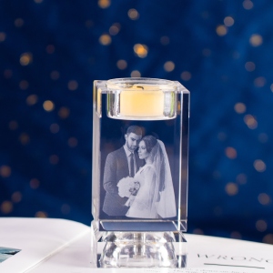 3D Crystal Candle Holder Memorial Photo Keepsake