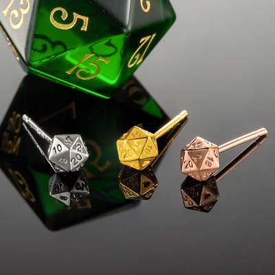 A Pair of D20 Dice Stud Earrings, Sterling Silver Dice Earrings, D20 Stud Earrings, DND Jewelry, DND Gifts For Women, Gift for DND Players