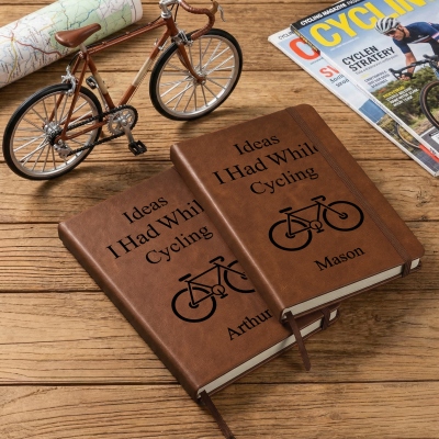 Personalized Cycling Ideas Notebook with Name, A5 Leather Biking Inspiration Journal, Birthday/Anniversary/Retirement Gift for Bike Lovers/Cyclists