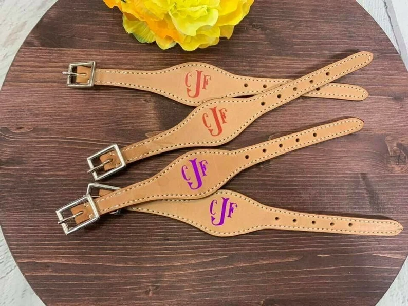 Monogram Western Saddle Stirrup Hobbles, Custom Horse Tack Pair
