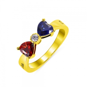 Custom Heart Birthstone Bow Couples Names Ring Sterling Silver