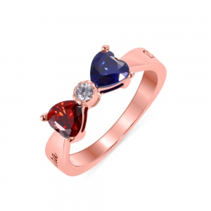 Custom Heart Birthstone Bow Couples Names Ring Sterling Silver