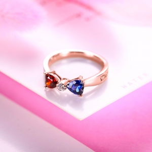Custom Heart Birthstone Bow Couples Names Ring Sterling Silver