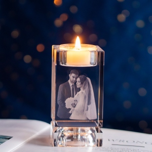 3D Crystal Candle Holder Memorial Photo Keepsake