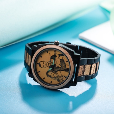 Photo Engraved Wooden Watch, Gift For Him, Anniversary Gift, Father's Day Gift, Christmas Gift For Husband, Boyfriend