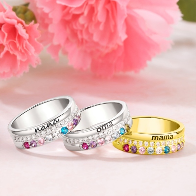 Personalized 1-10 Birthstones Ring, Mama Ring, Sterling Silver 925/Brass Ring, Women's Jewelry, Birthday/Mother's Day Gift for Mom/Grandma
