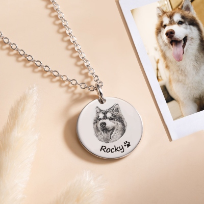 Custom Engraved Portrait Pet Photo Necklace with 1-5 Disc Charms and Names, Birthday Memorial Gift for Pet Lovers