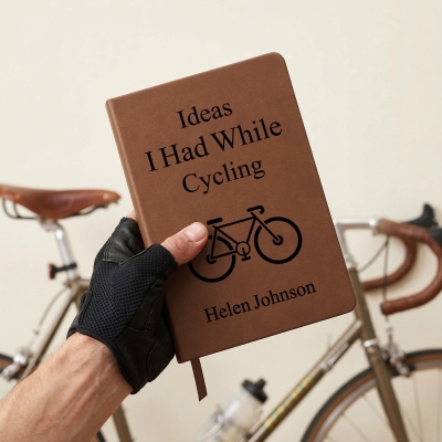 Personalized Cycling Ideas Notebook with Name, A5 Leather Biking Inspiration Journal, Birthday/Anniversary/Retirement Gift for Bike Lovers/Cyclists