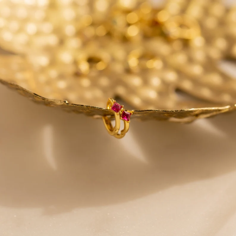 Minimalist Birthstone Earrings, Unique Month of Birth Earrings, Dainty Diamond Hoops