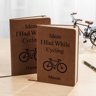Personalized Cycling Ideas Notebook with Name, A5 Leather Biking Inspiration Journal, Birthday/Anniversary/Retirement Gift for Bike Lovers/Cyclists