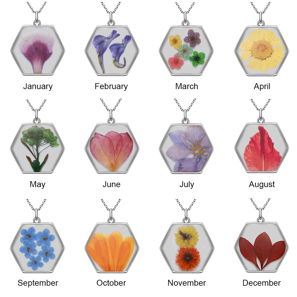 Colar de família com hexágono de flor de nascimento personalizado