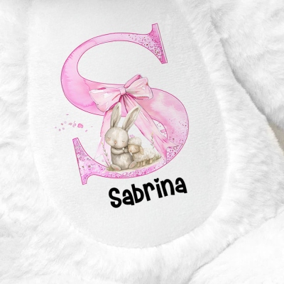 Personalisiertes Hasen-Puppenspielzeug mit rosa Schleife und Namen, Weicher Plüschhase, Kuscheltier, Osterdekoration, Geburtstags-/Ostergeschenk für Kinder/Mädchen