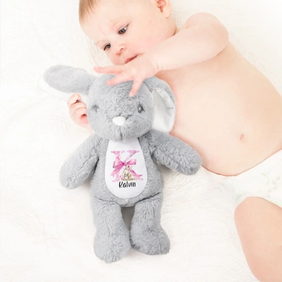 Personalisiertes Hasen-Puppenspielzeug mit rosa Schleife und Namen, Weicher Plüschhase, Kuscheltier, Osterdekoration, Geburtstags-/Ostergeschenk für Kinder/Mädchen