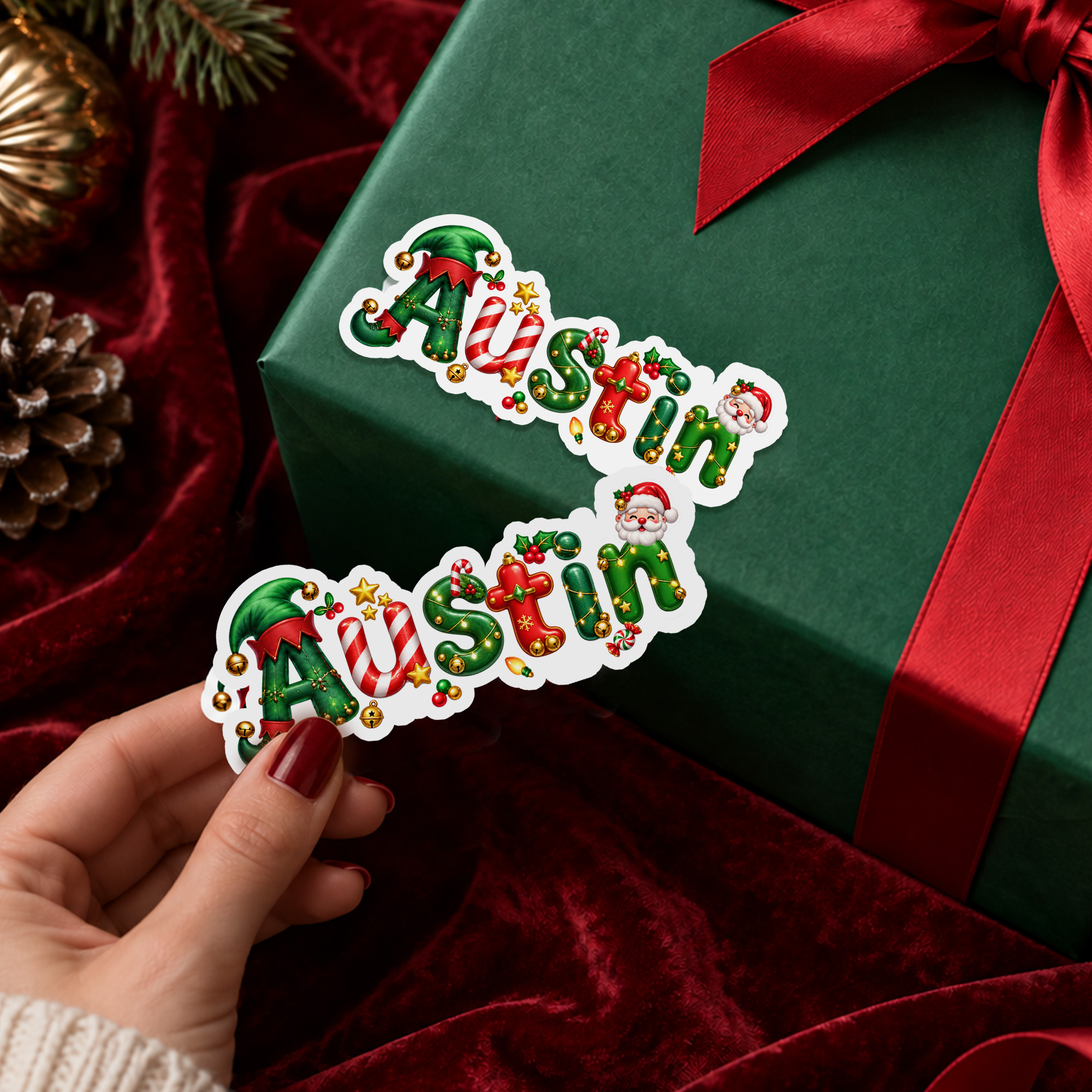 Customized Christmas gift name stickers; festive gift box stickers designed for 