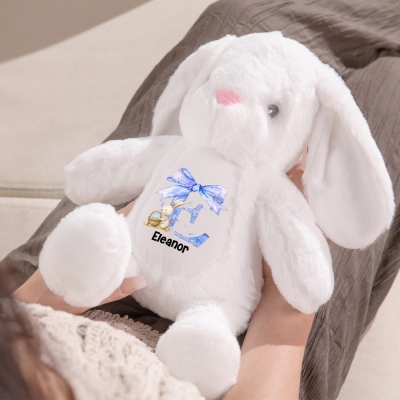 Personalisiertes Hasen-Puppenspielzeug mit rosa Schleife und Namen, Weicher Plüschhase, Kuscheltier, Osterdekoration, Geburtstags-/Ostergeschenk für Kinder/Mädchen
