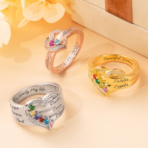 Customized Hearts and Birthstones Family Ring