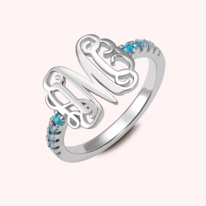 Personalized Birthstone Monogram Ring with Accents