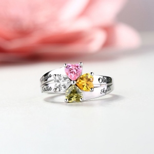 Engraved Family of Love Birthstones Sterling Silver Ring