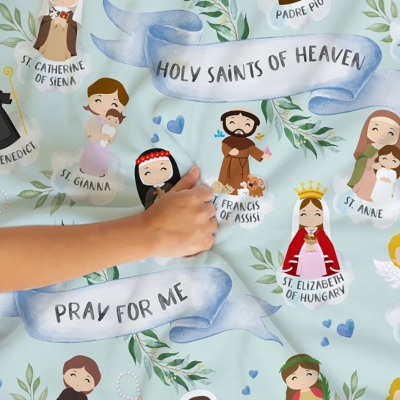 (⭐Sale 20% Off)Personalized Holy Saints of Heaven Catholic Throw Blanket, Catholic Children's Gift, Catholic Baptism Gift, Catholic Baby Shower, Patron Saint Gift