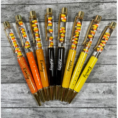 Candy corn pen, candy corn lover's ballpoint pen, candy corn glitter float pen