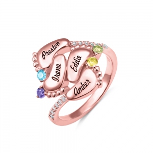 Engraved Baby Feet Birthstones Ring
