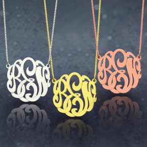 Custom Large Monogram Necklace Hand-painted Sterling Silver