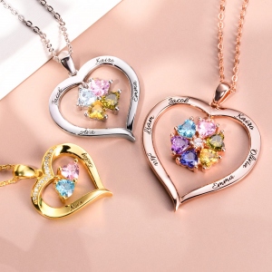 Mother Heart Birthstone Family Necklace Gift For Mother