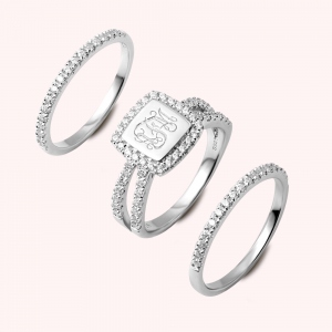 Custom Three Piece Monogram Sterling Silver Ring