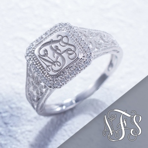 Personalized Cubic Zirconia Silver Monogram Ring