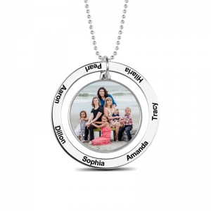 Personalized Engraved Circle Photo Necklace Sterling Silver
