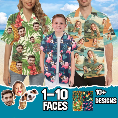Custom Hawaiian Shirt with Faces - Personalized Family Vacation Shirts,  Birthday Shirt, Custom Dog Photo Beach Shirt