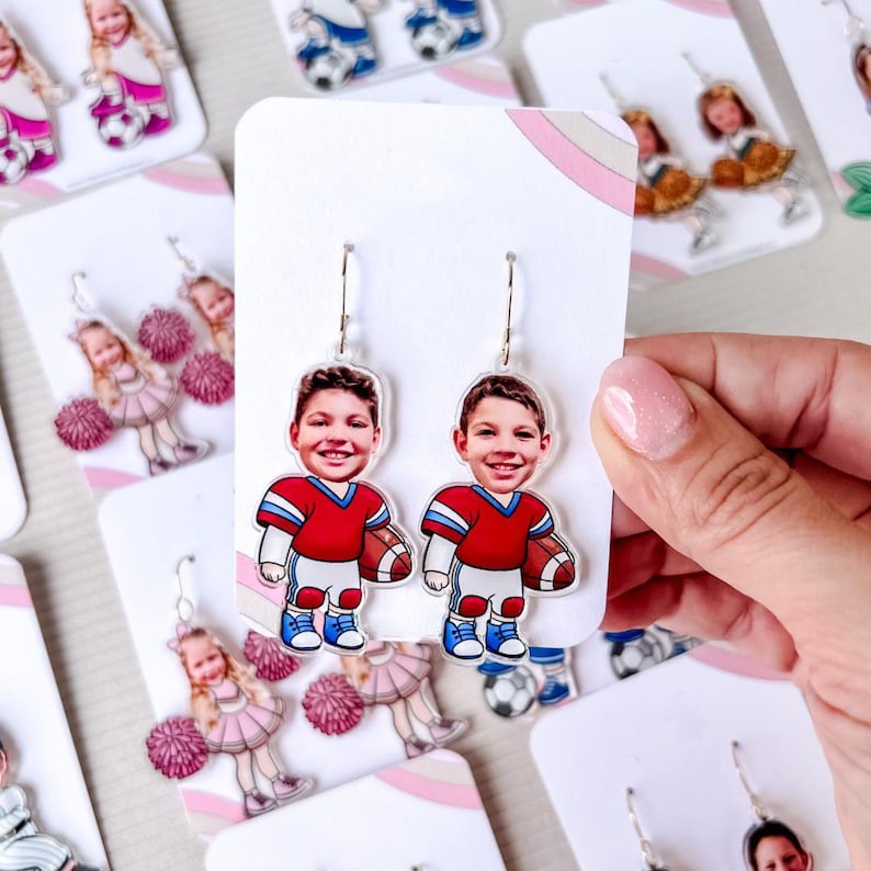 🎁BUY 2 FREE SHIPPING🎁Personalized Cartoon Earrings, Sports Fan, Graduation Gift, Wedding, Adorable Earrings, Custom Photo Present