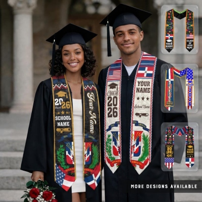 Personalized Dominicans American Flag Graduation Sash 2026, Dominican Republic Graduation Stole Customize 2026, Custom Graduation Stole 2026