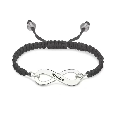 Engraved Infinity Symbol Cord Bracelet In Rose Gold