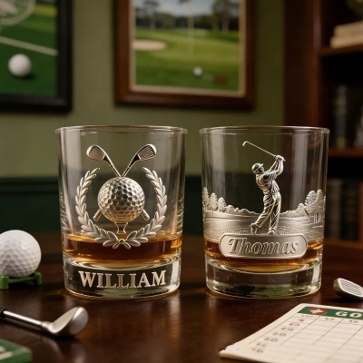 🥃Vday Gift🥃Personalized Golf Whiskey Glass 2D Metallic Style Print with Custom Name for Golf Lovers