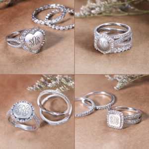 Stackable Monogram Ring with Stone Accents